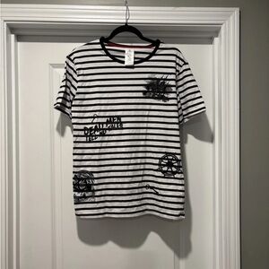 NEW Disney Shirt Adult S White Black Pirates of the Caribbean Dead Men Striped